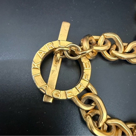 Vintage KARL LAGERFELD Gold-tone Chunky Chain Toggle Necklace 36” Long 144g. - Picture 6 of 15